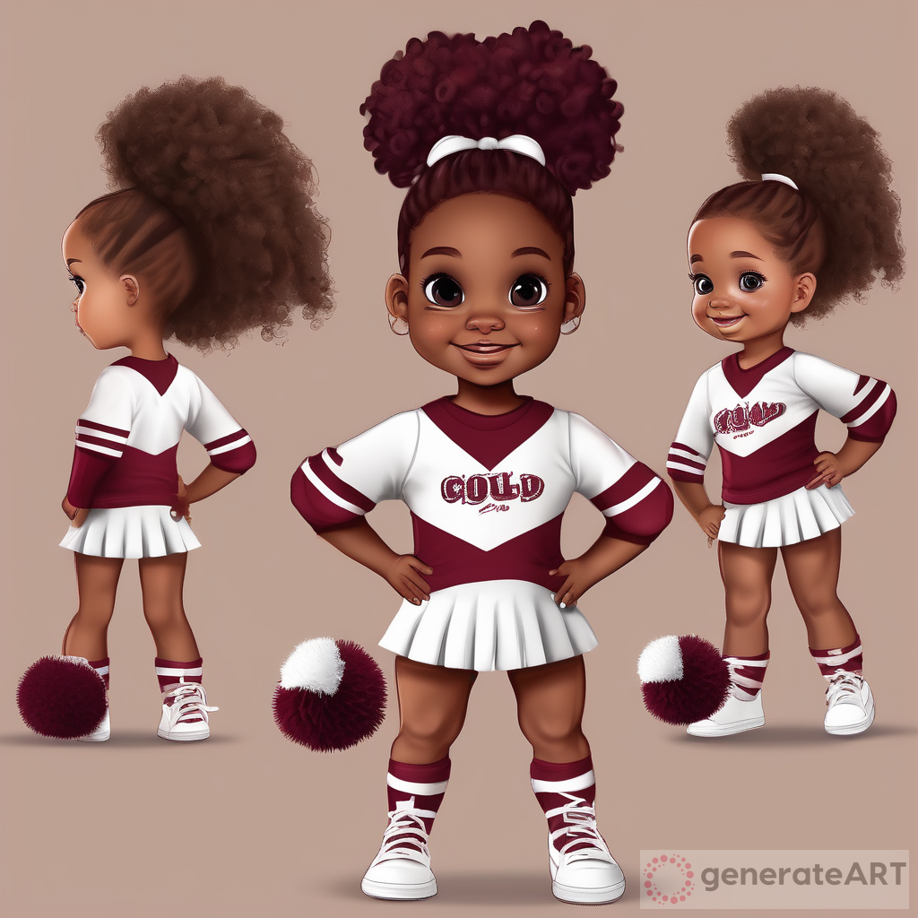 Adorable African American Toddler Girl in Grady Cheerleader Outfit - Digital Art Style