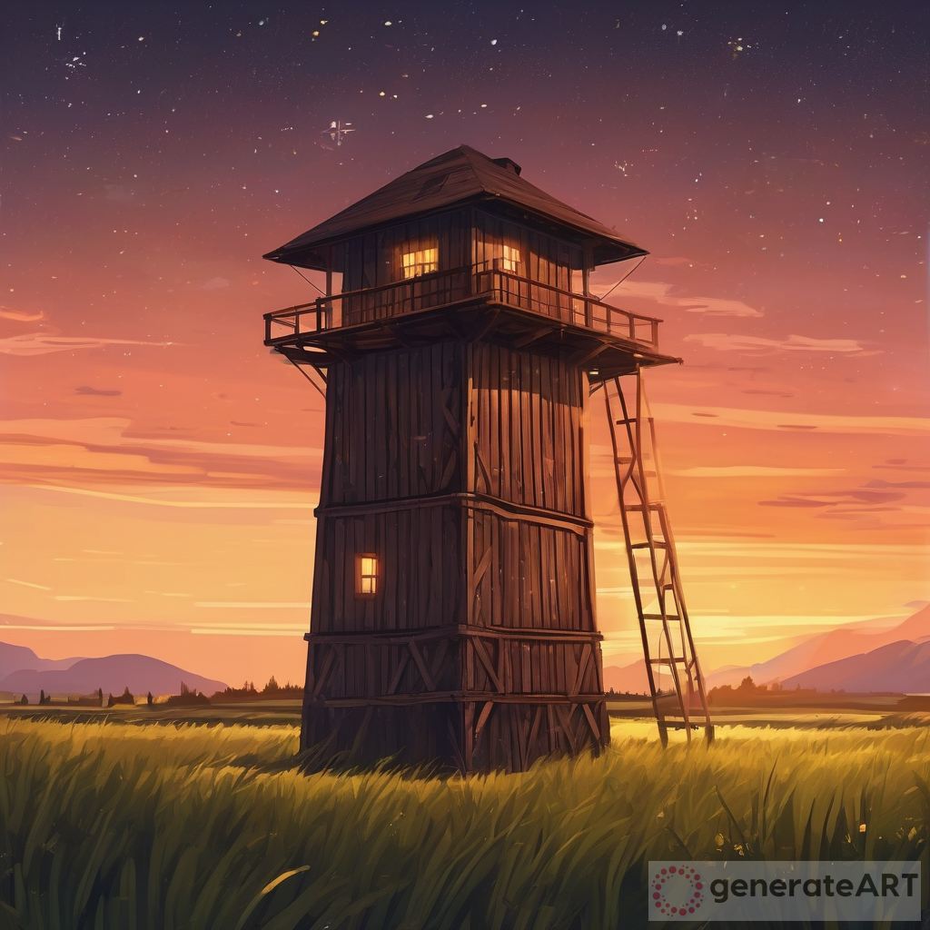 Exploring the Beauty of a Wooden Watchtower in Sunset Fields