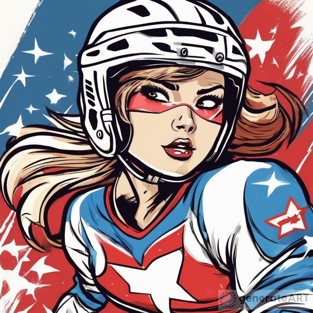 Superhero-inspired Ice Hockey Girl: A Vibrant Comics-style Artwork for T-shirt Print