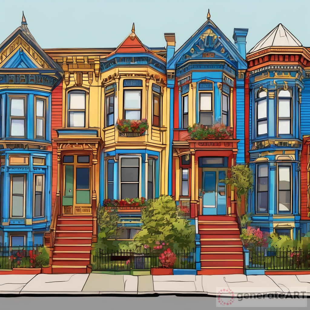 Victorian Row Houses: A Vibrant Display of Brush Painted Art