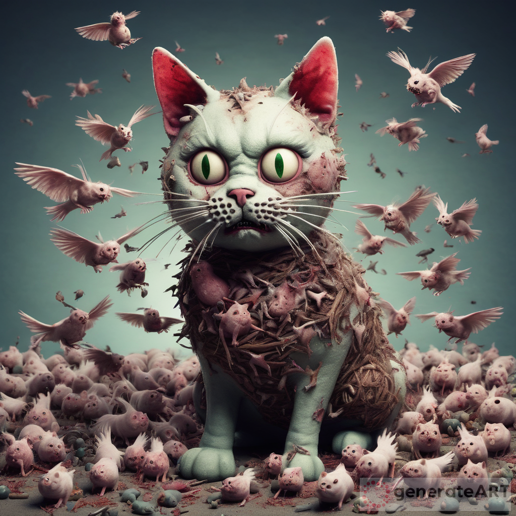 Unusual Art: A Zombie Cat Full of Tiny Zombie Birds and Mice
