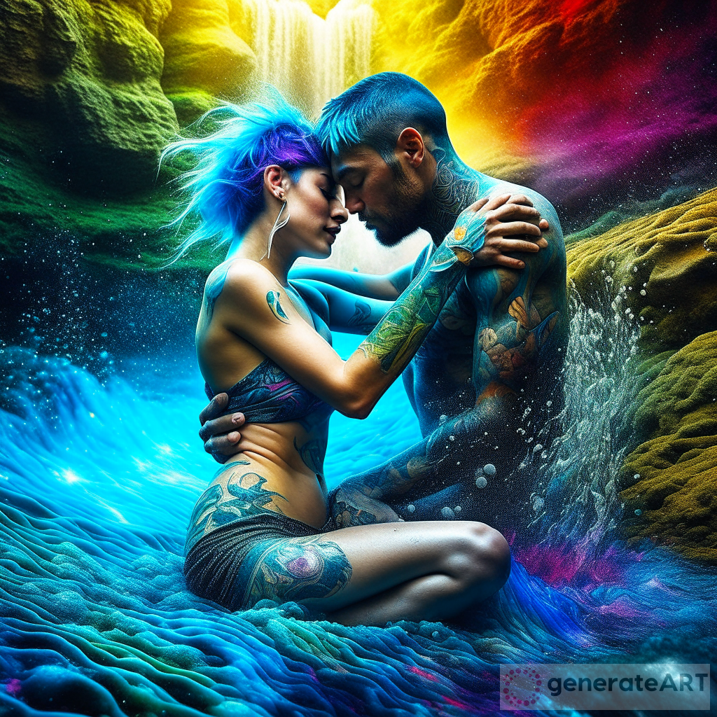 Vividly Colored Elves Embracing with Joy and Serenity in the Impressionist Style