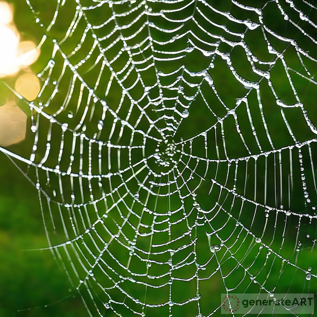 The Beauty of Morning Dew: A Spider Web amidst Greenery