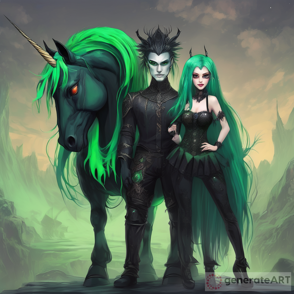 Beauty and Darkness: The Enigmatic Tale of the Black Evil Unicorn and the Green-Haired Maiden