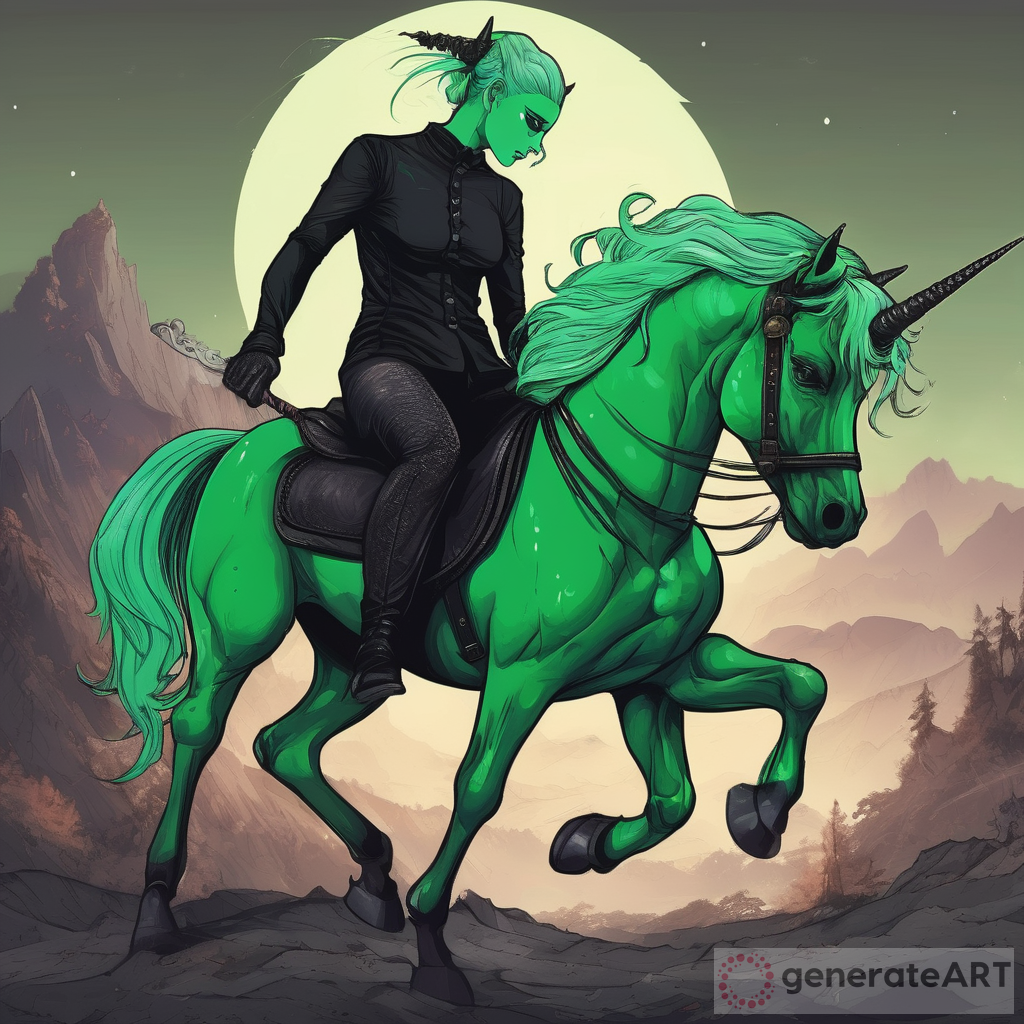 The Enigmatic Encounter: Black Evil Unicorn and Beautiful Green-Haired Maiden