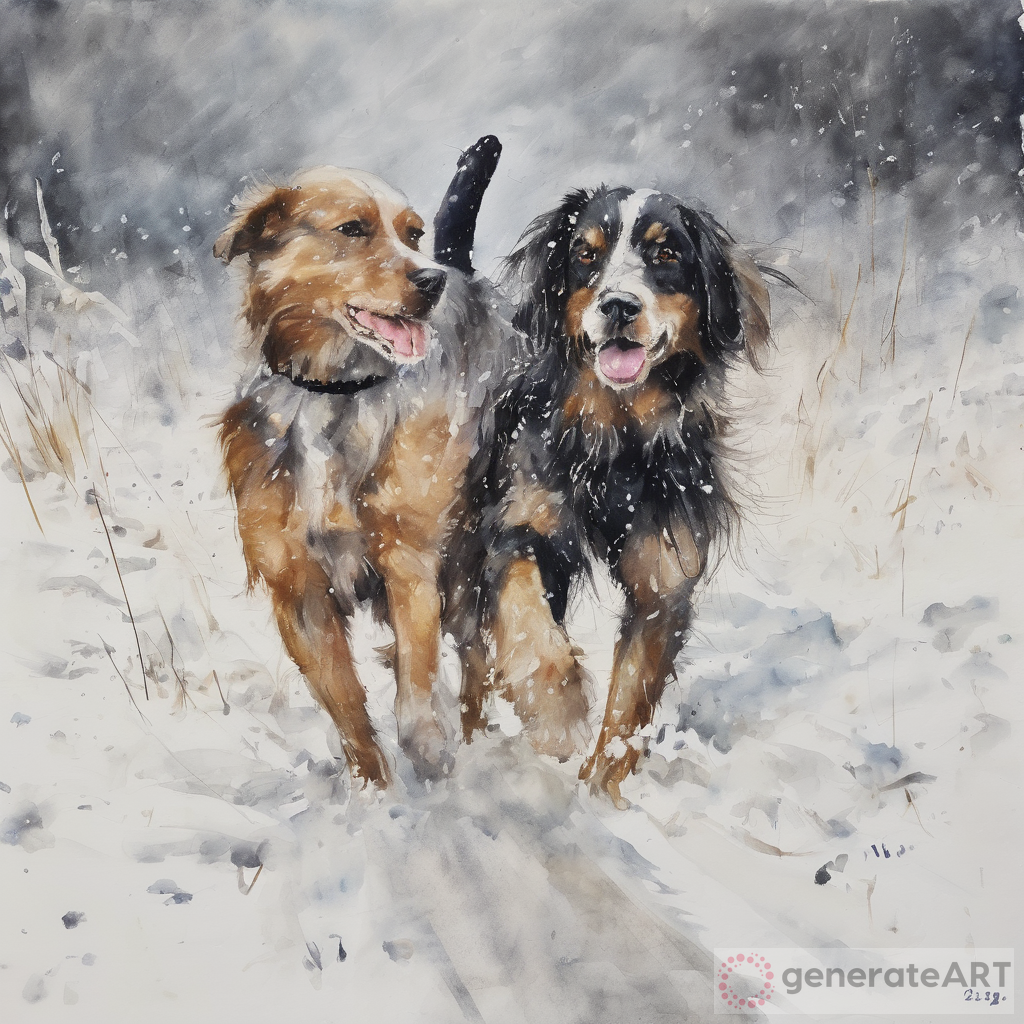 Ezeltje en Hondje in a Snowstorm: A Delicate Watercolor Art