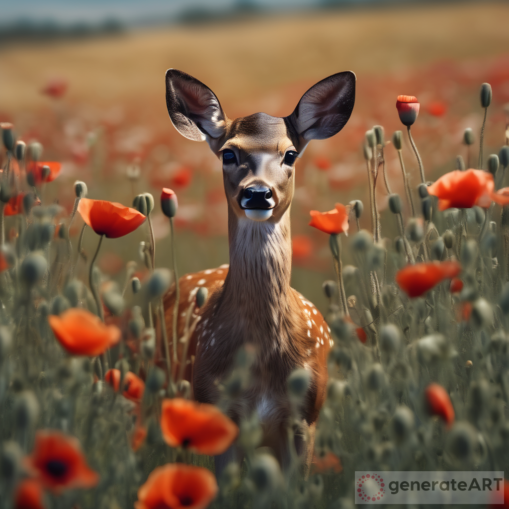 Exploring the Delicate Beauty: A Young Deer Amongst Wild Poppies