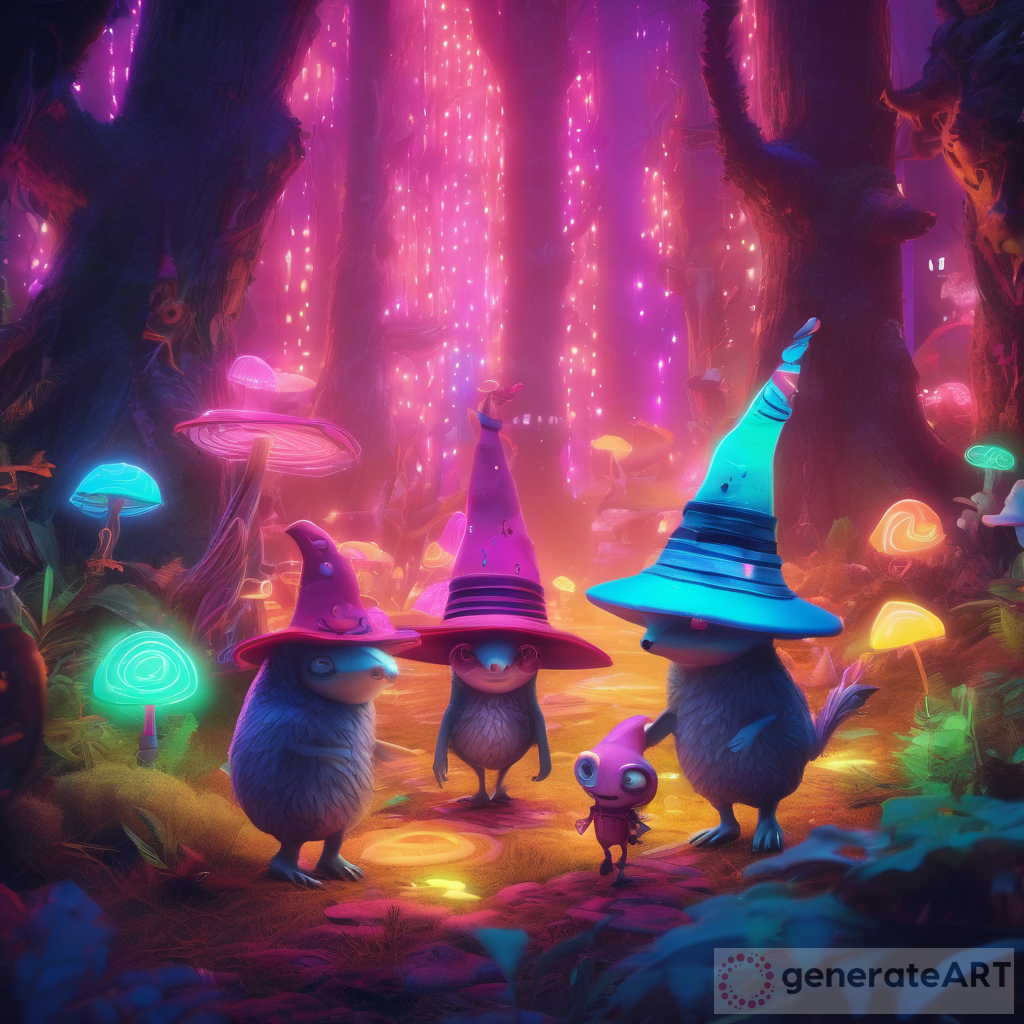 Exploring a Neon-Lit Enchanted Forest: a Magical Encounter with Whimsical Creatures