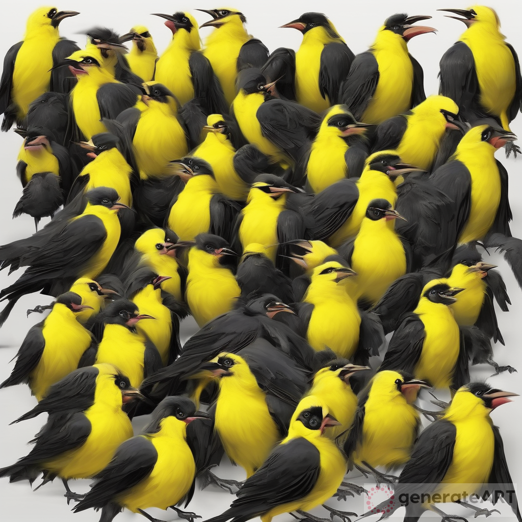 The Realistic Yellow Bird Amongst a Black Flock