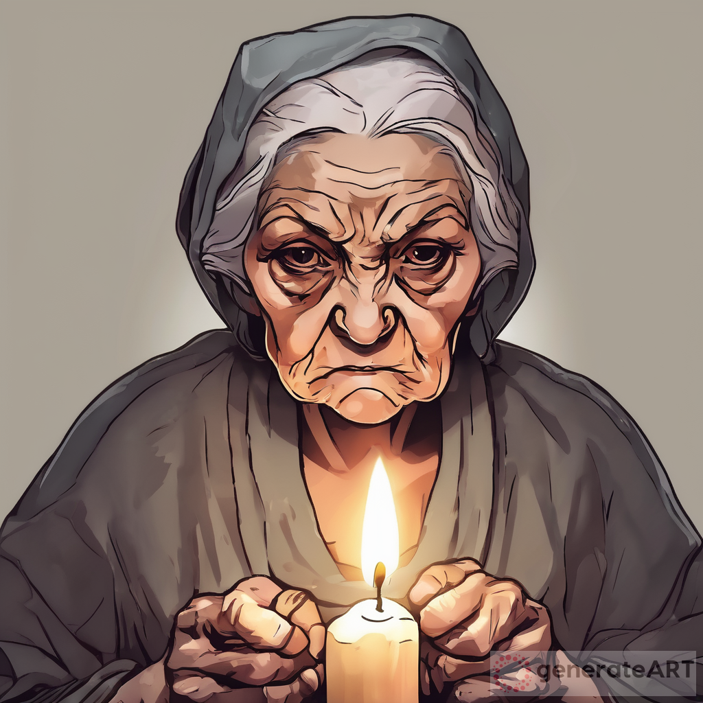The Intensity behind Dark Eyes - Unveiling an Angry Old Woman with a Candle
