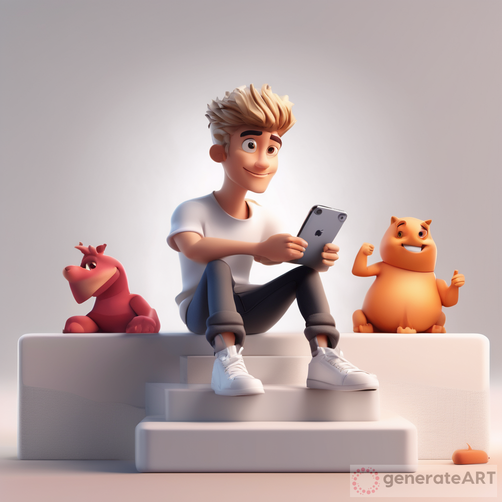 A 3D Illustration of a Handsome White Boy Sitting Casually on Instagram Logo