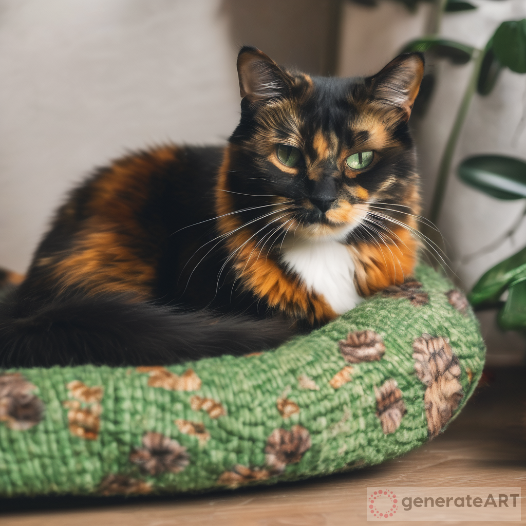 Exploring the Majestic World of a Tortoiseshell Cat in a Cozy Green Room