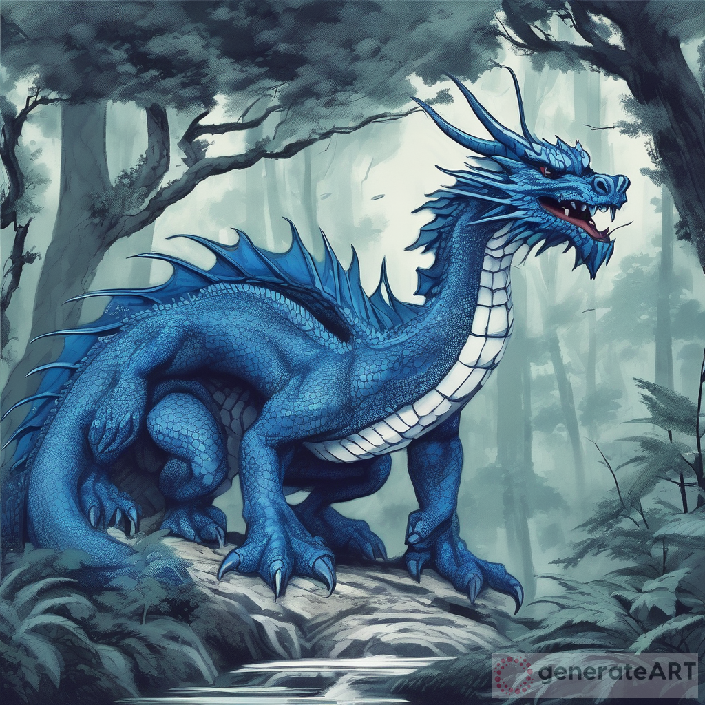 Captivating Blue Dragon Art in a Serene Forest Setting