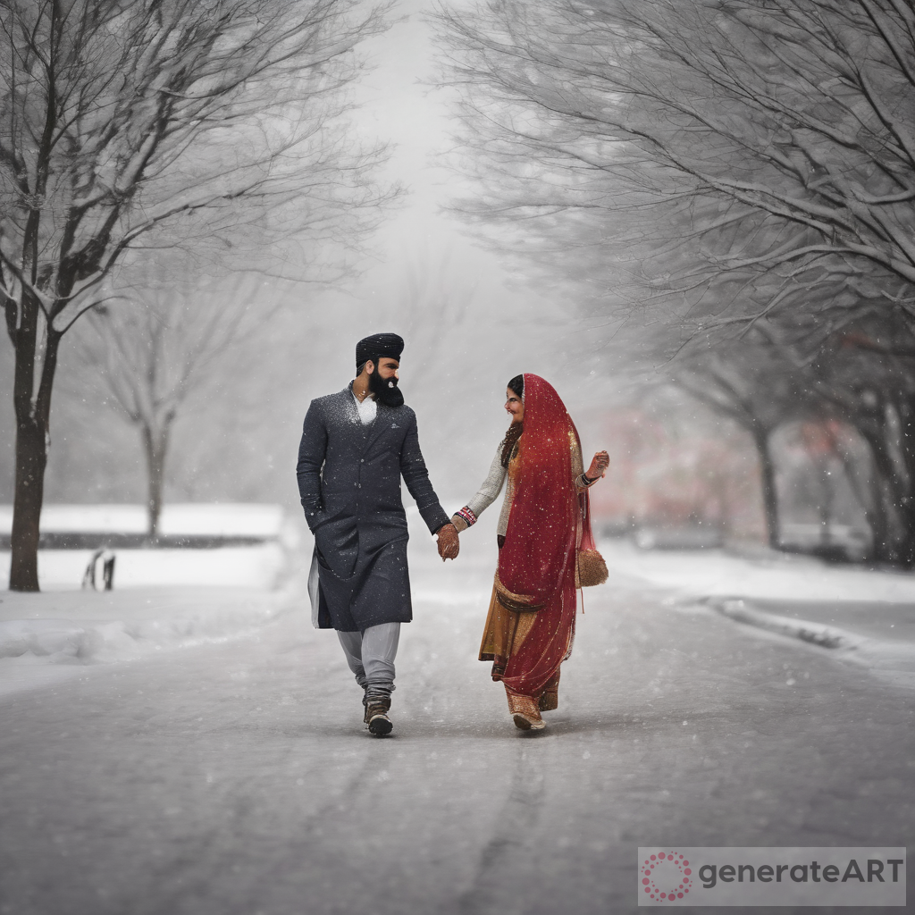 A Beautiful Love Story: Punjabi Couple Embracing the Snowfall