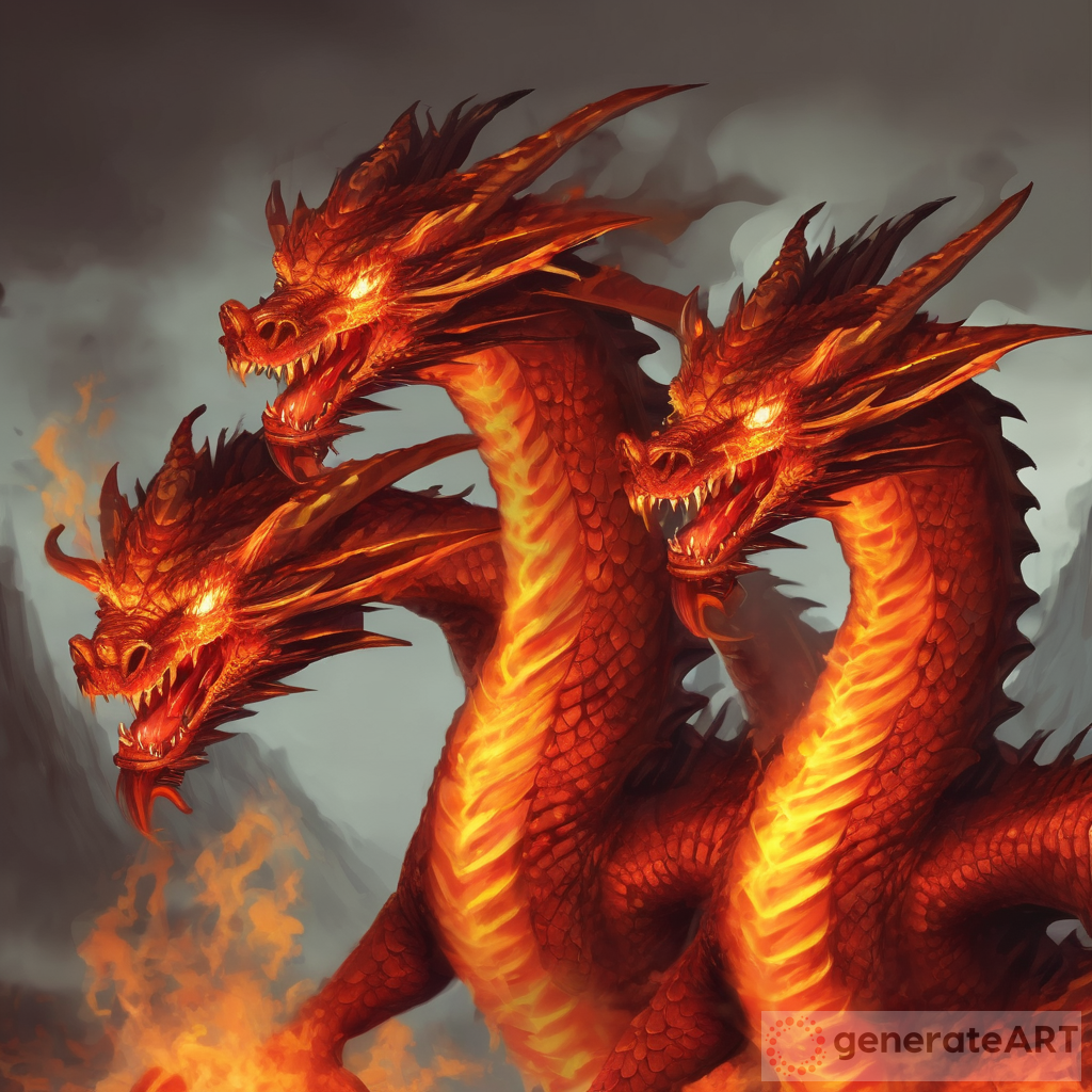 Exploring the Mystical Beauty of a Fire Dragon with Three Heads
