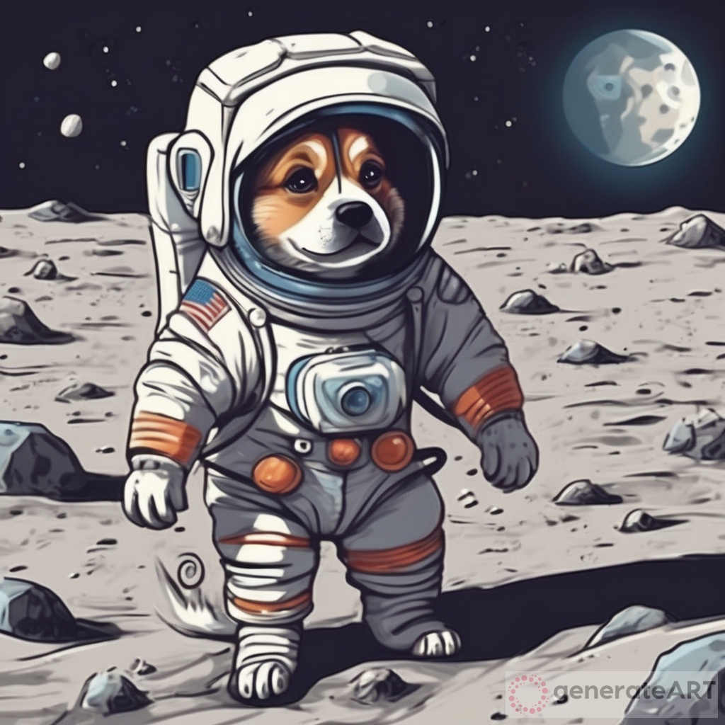 Exploring the Adventures of a Cute Funny Dog in the Moon Landing in Space