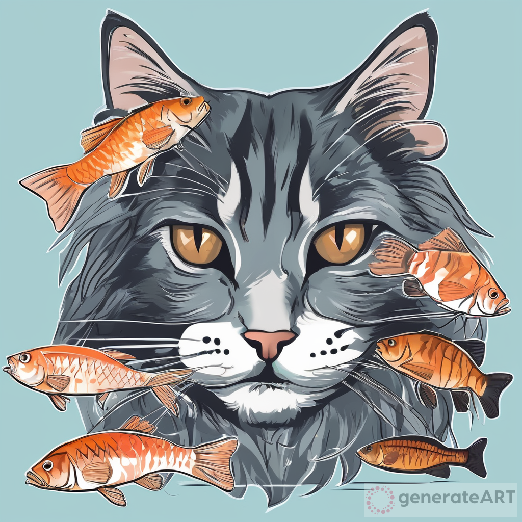 Maine Coon and Fish: A Colorful Encounter in Art