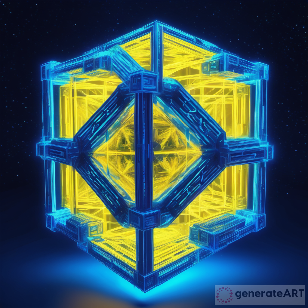 Exploring Mesmerizing Neon and Yellow Worlds with a Hypercube 3D Tesseract (Blue)
