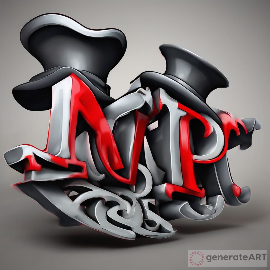 Mad Hatter Letters: Black, Grey, and Red 3D Graffiti Art