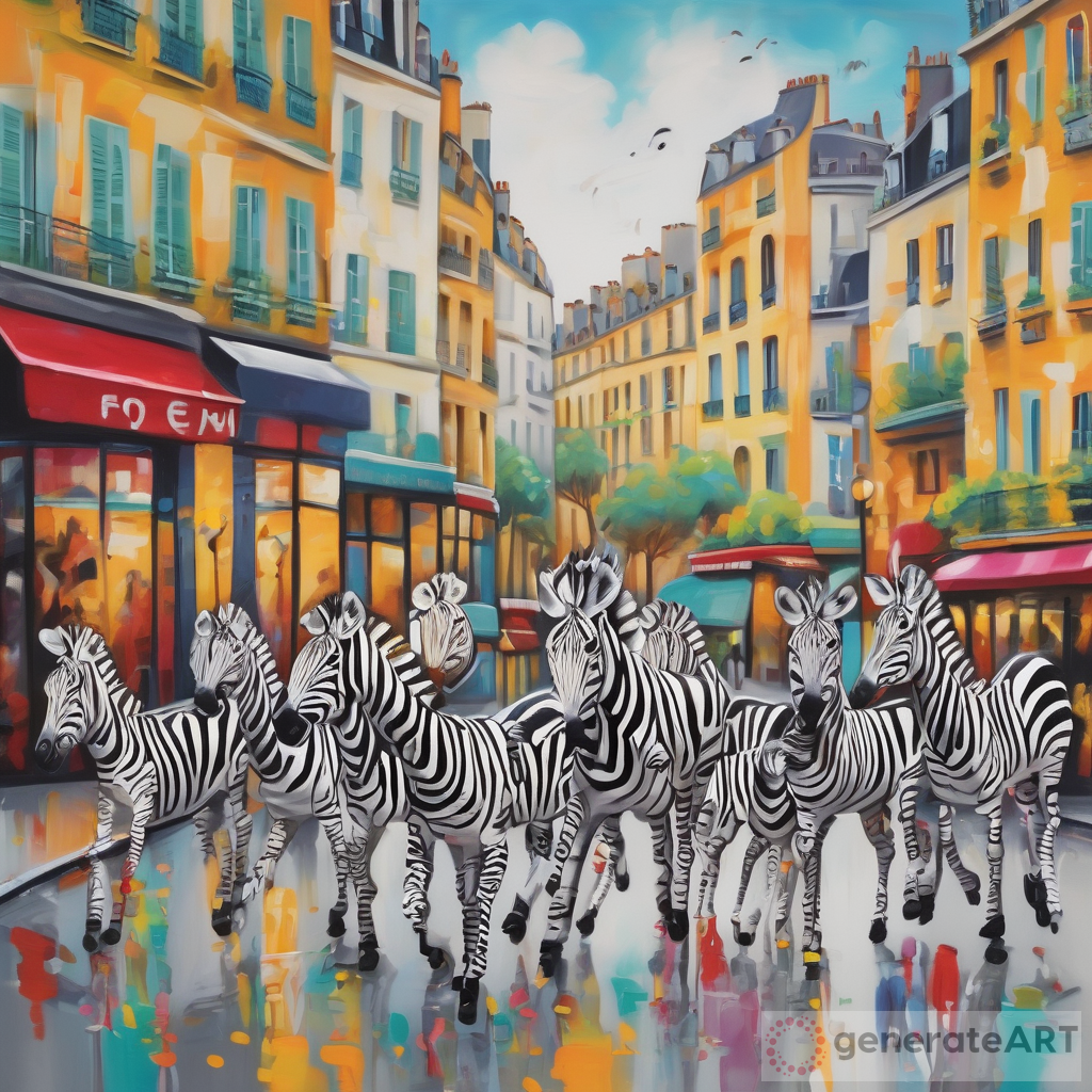 Whimsical Parisian Streets with Playful Zebras
