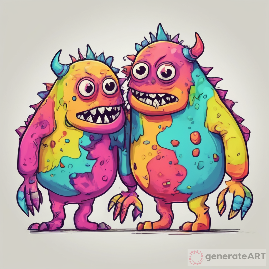 Colorful Art: The Playful Duo of a Friendly Two-Headed Monster