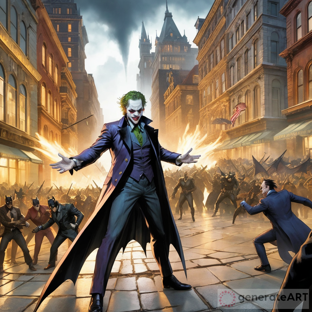 Epic battle between Jocker and Batmnan in 1800s Gotham City
