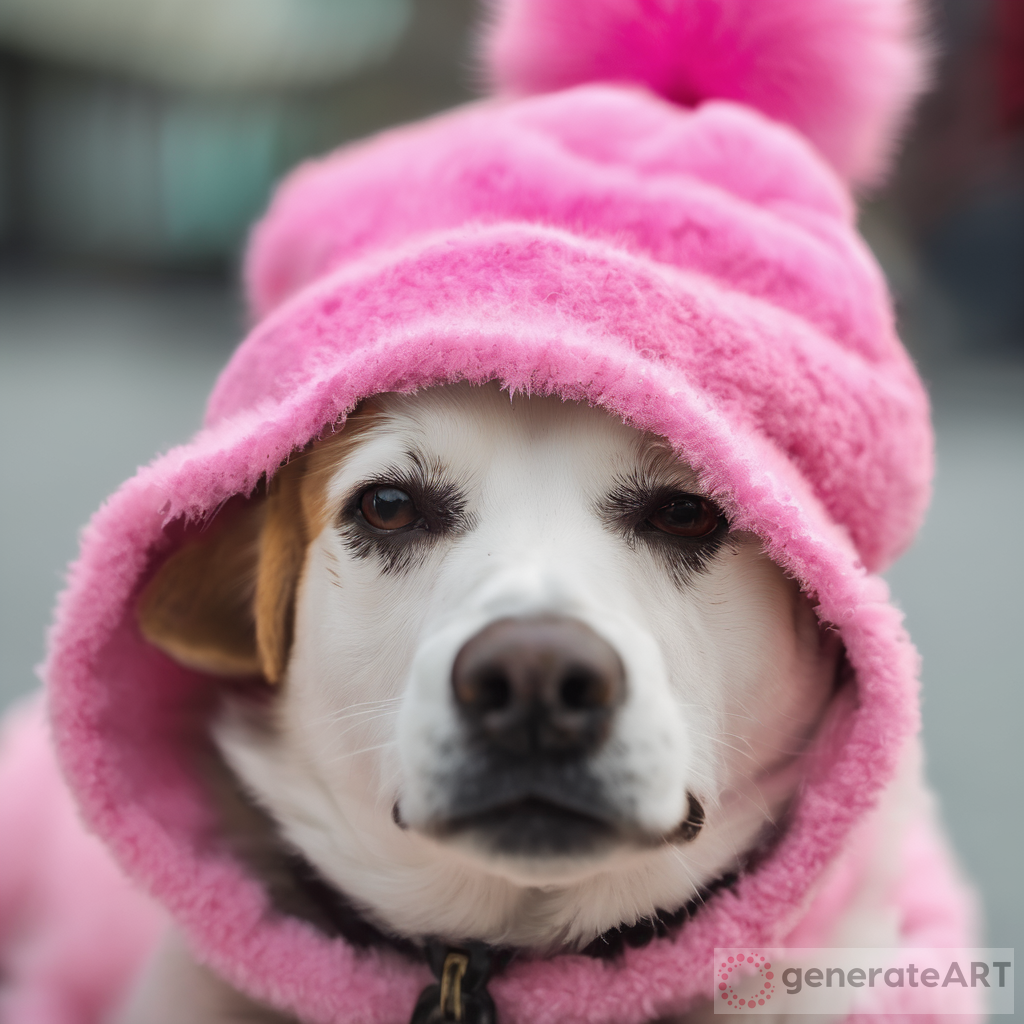 Adorable pink-hat pup: quirky dog art