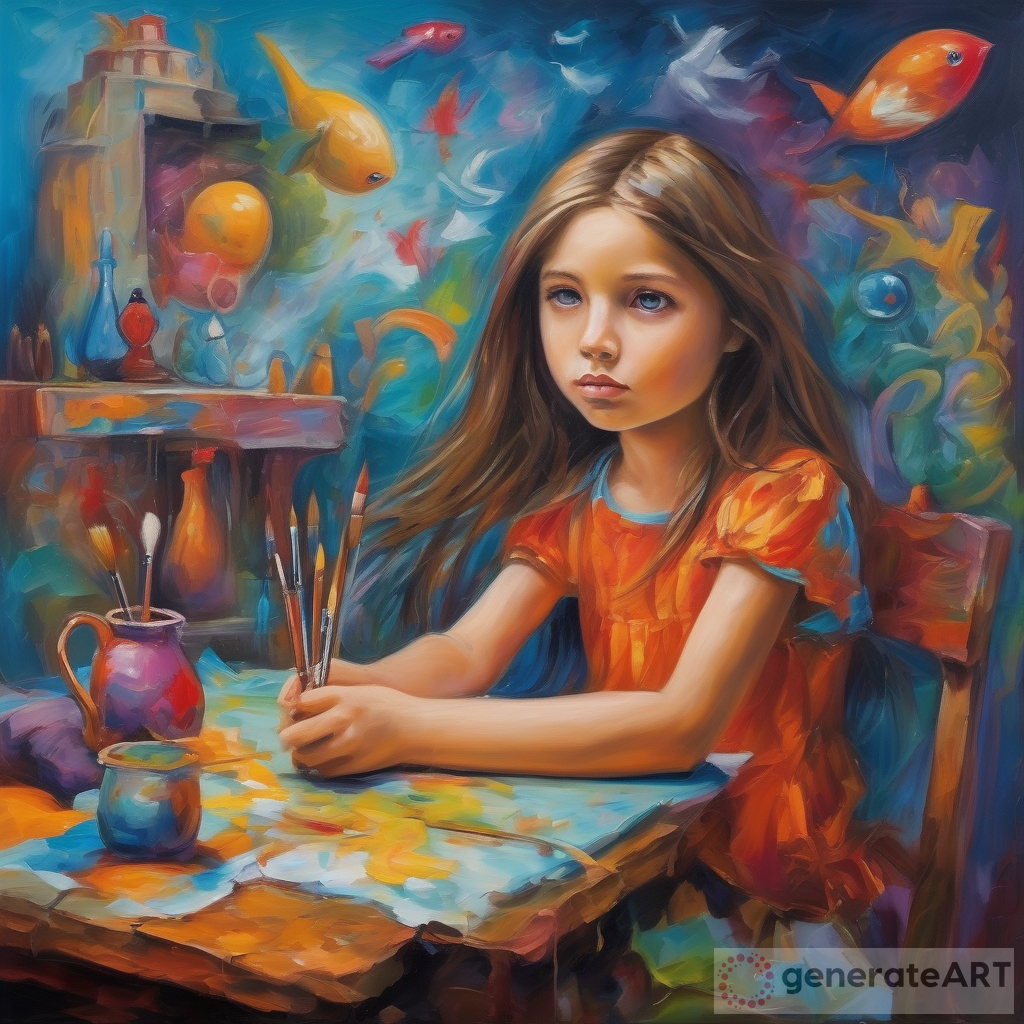 Captivating Oil Canvas: Young Girl's Imaginative World
