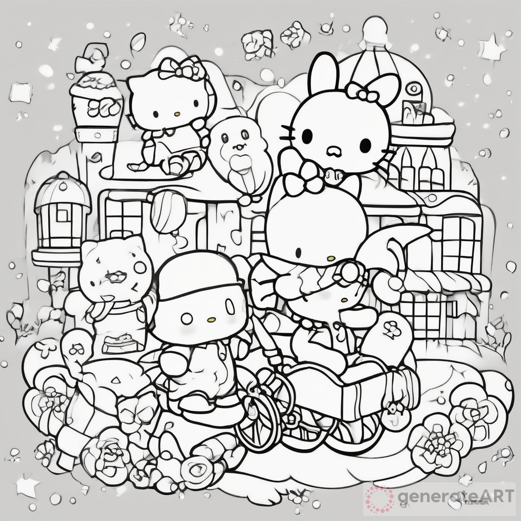 Adorable Sanrio Coloring Page - Hello Kitty, My Melody, Pompompurin