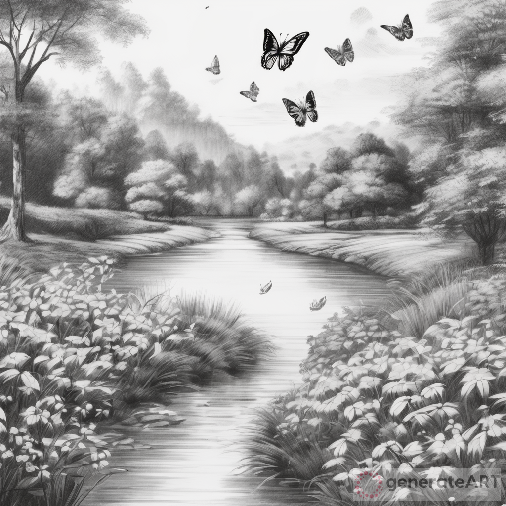 Stunning Landscape Scenery Drawing of a Butterfly