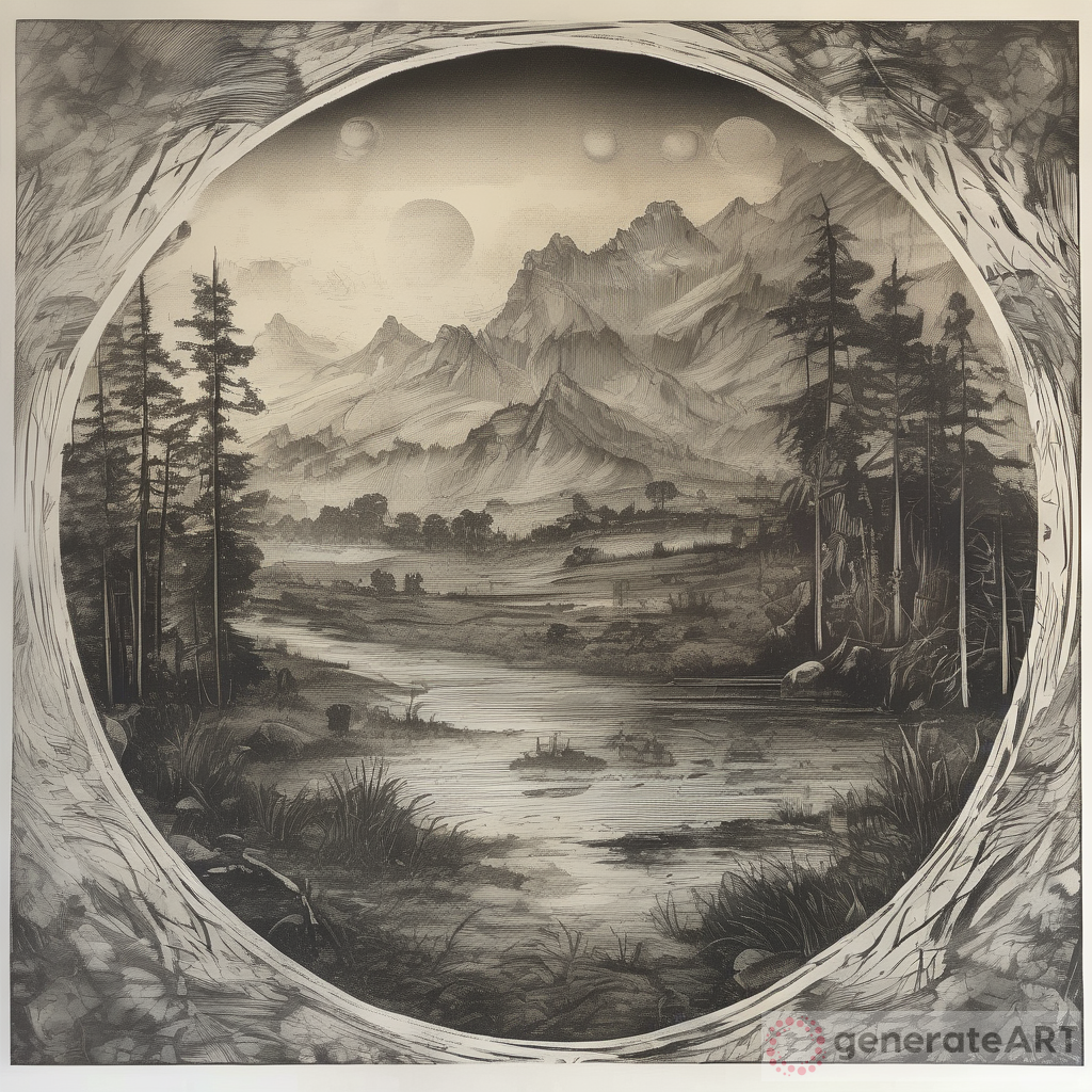 Native Scenery Mystical Etching Panorama Paper