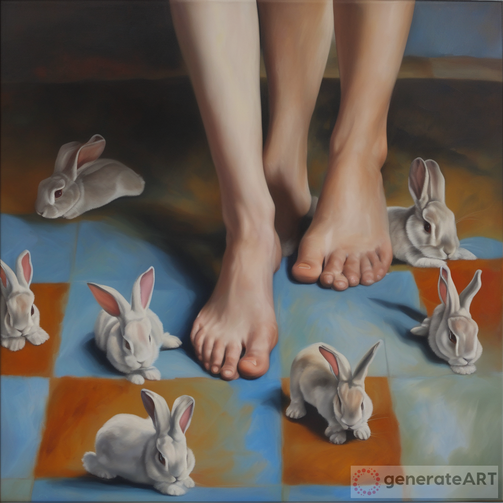 Feet Portraits with Bunnies Paintings: Oil on Canvas