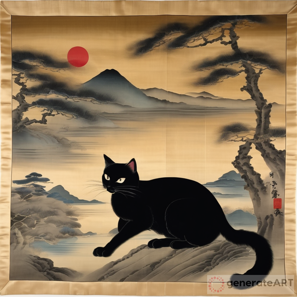 Black Cat Japanese Paintings: Color on Silk