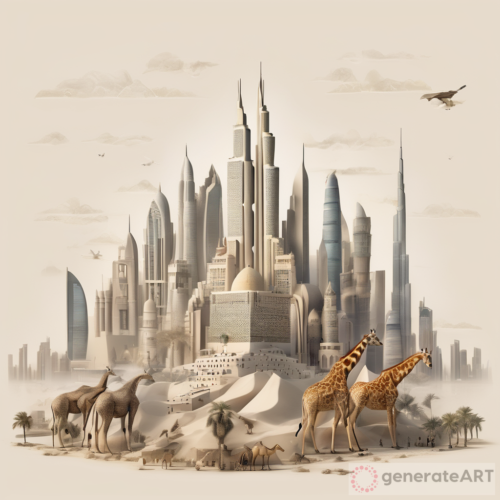 Enchanting Dubai Skyline: Ziggurat Pyramid with Wildlife