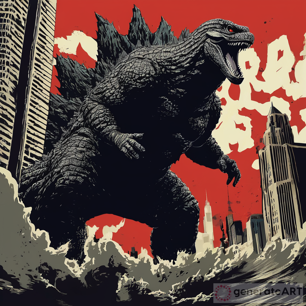 Legendary Godzilla Poster: Monstrous Kaiju in Cityscape