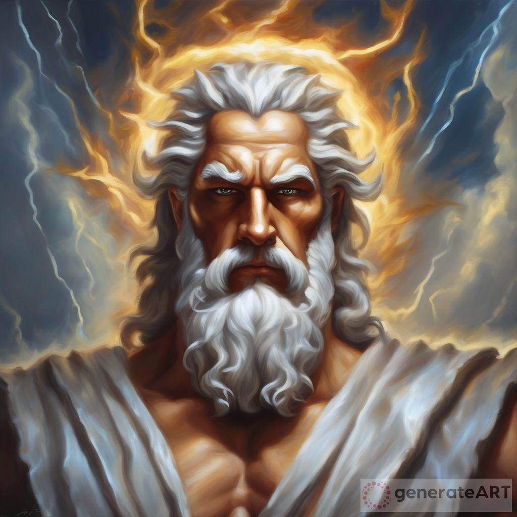 Realistic Oil Painting of Zeus, Ruler of Olympus