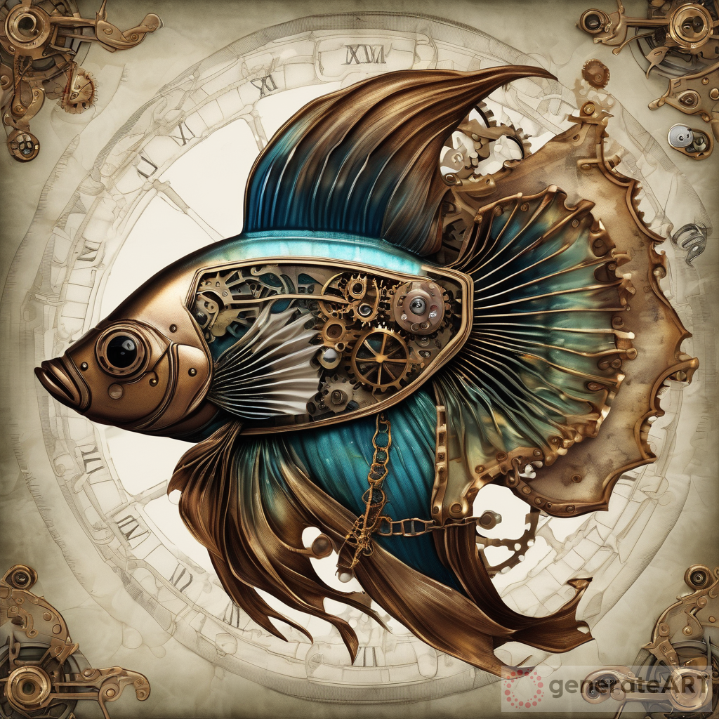 Steampunk Betta Enhancement Art: A Fusion of Aquatic Beauty and Industrial Charm
