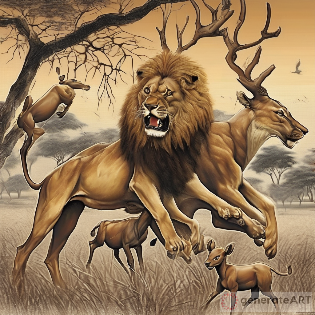 Exploring African Art: Lion Attack and AI Artwork