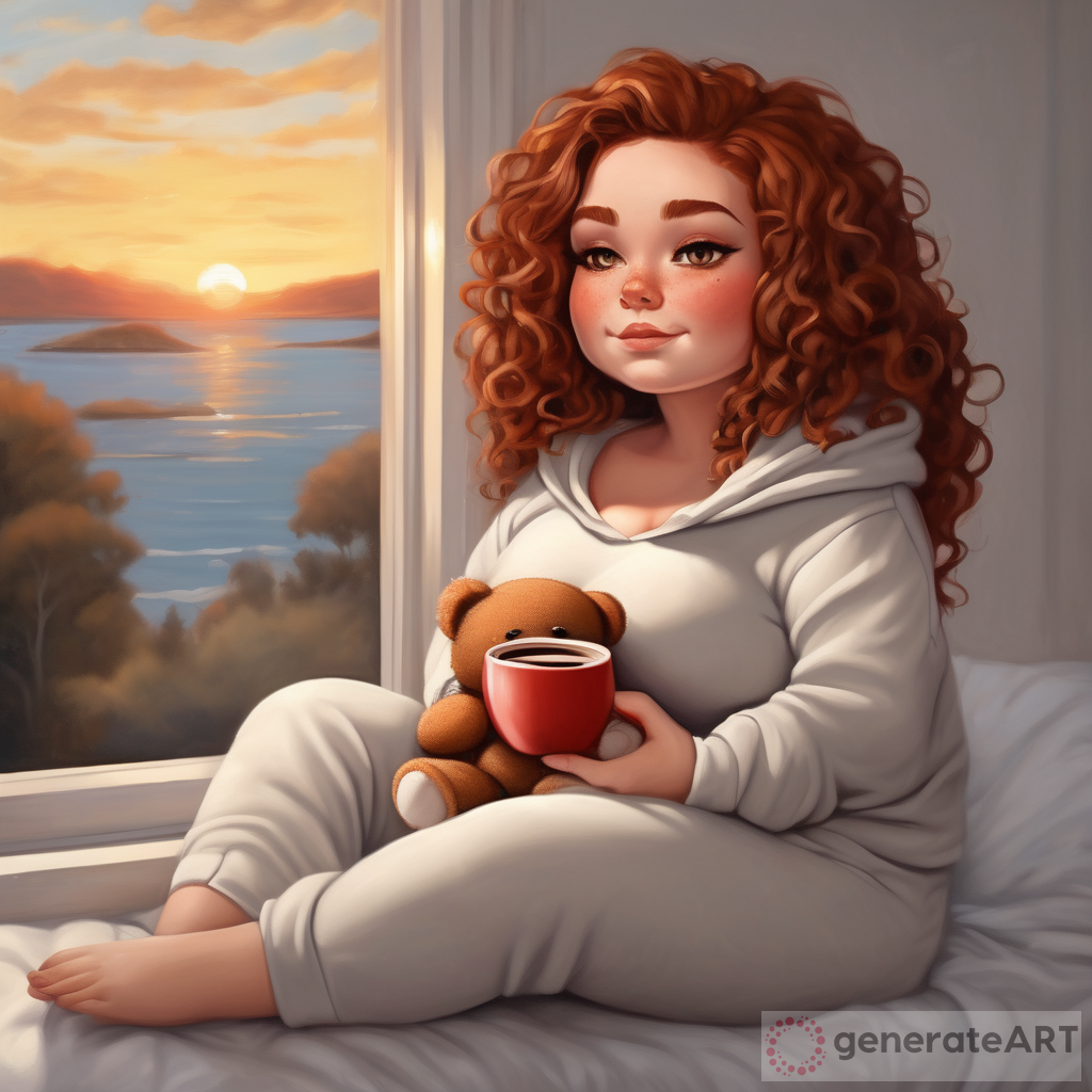 Realistic Oil Painting of Plus-Size Chibi American Woman at Sunrise