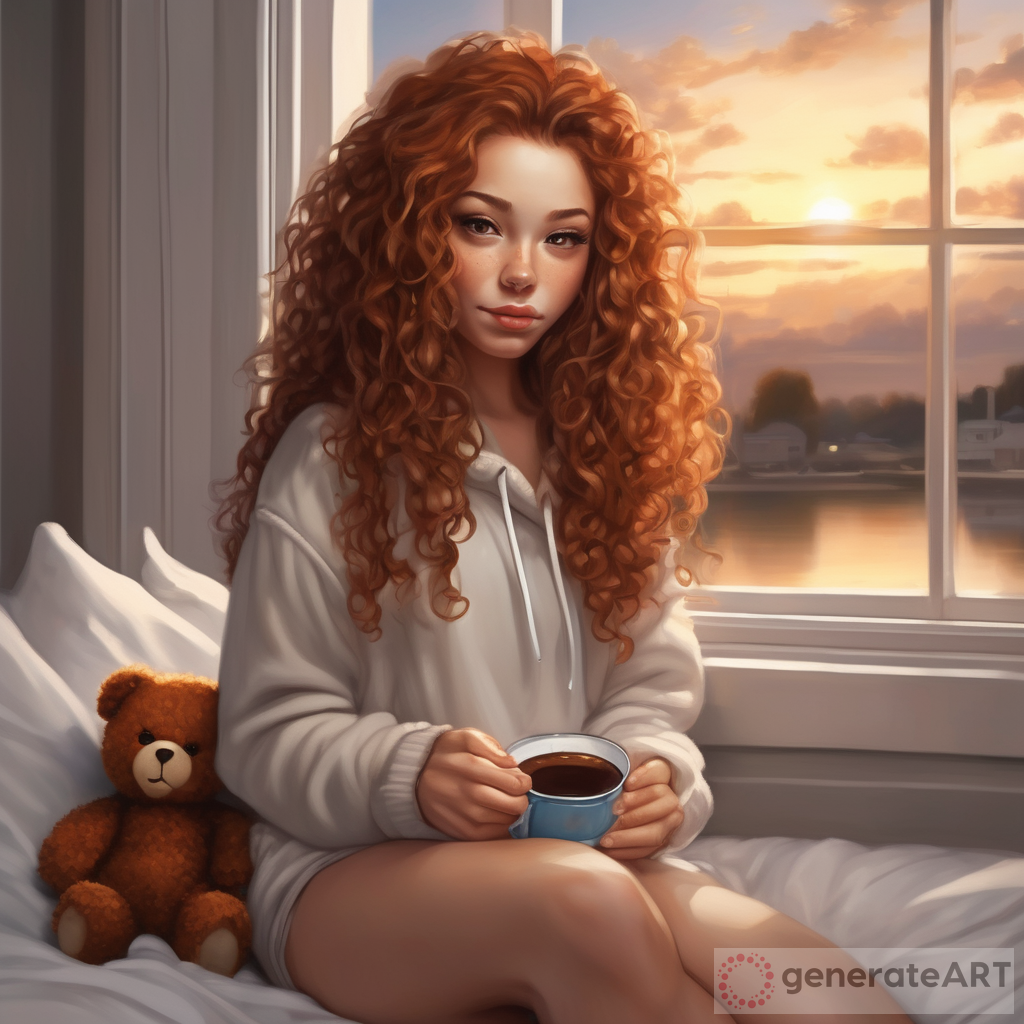 Tranquil Chibi American Woman Oil Painting at Sunrise