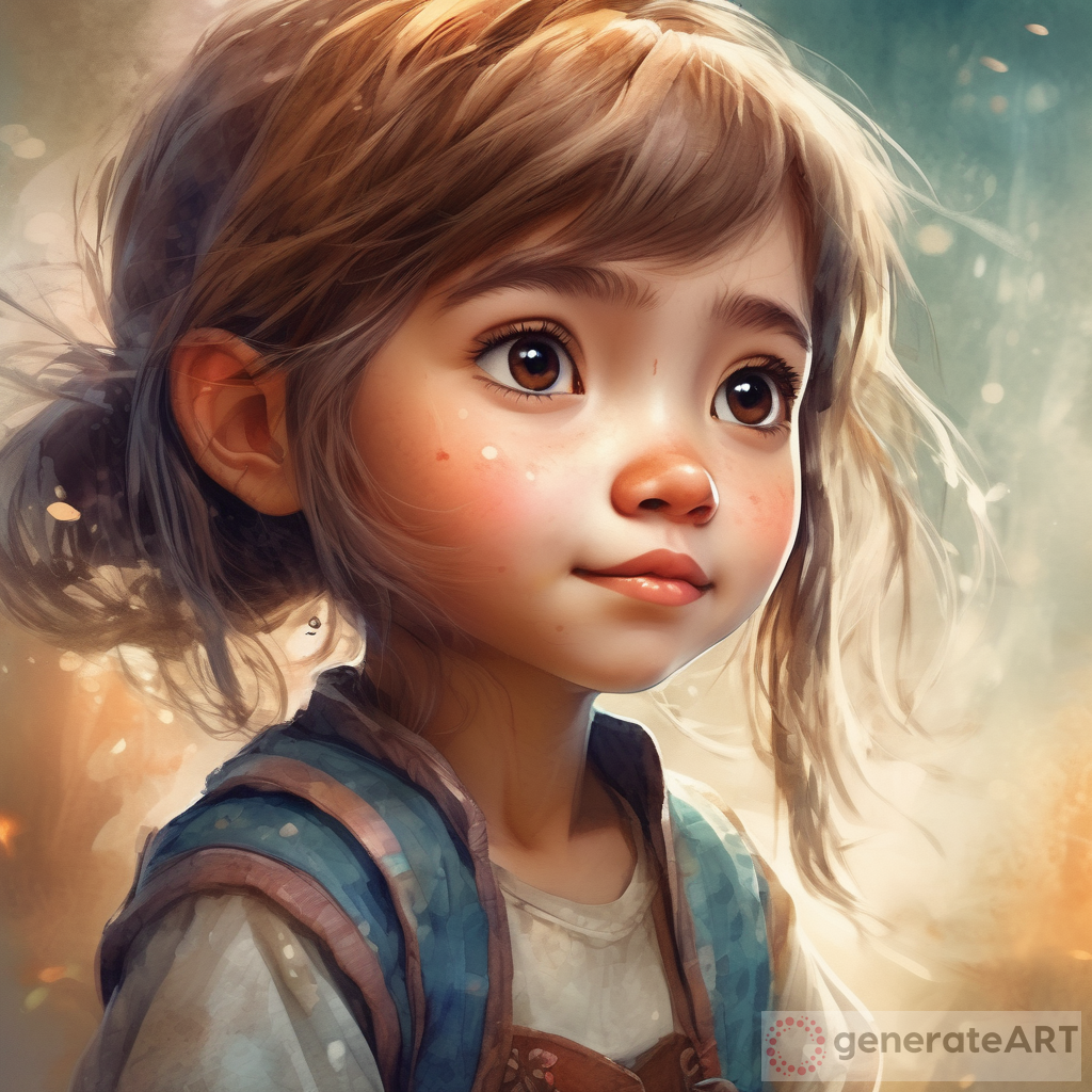 Adorable Little Girl Digital Watercolor Portait in Dreamworks Style