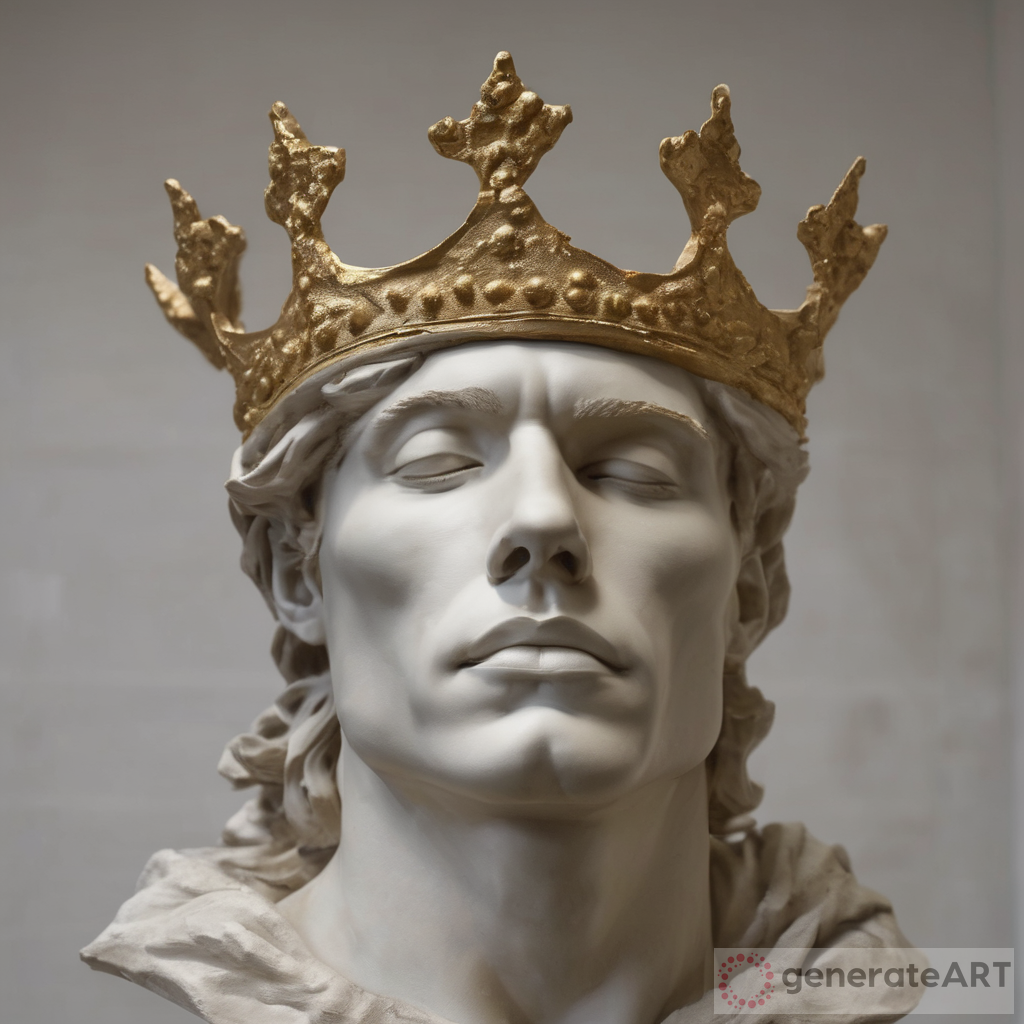 Regal Masculine Man Sculpture with Golden Crown