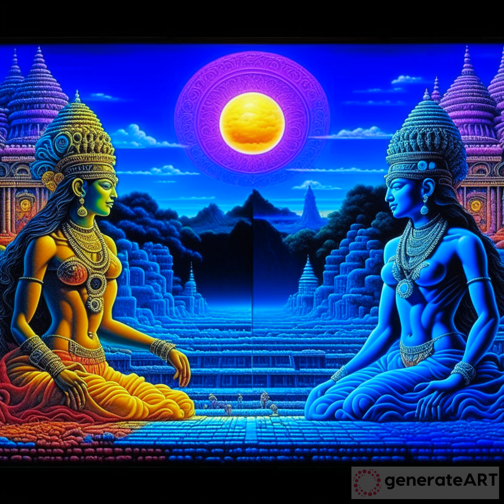 Arjuna & Karuna Kurukshetra War 16-bit Blacklight 360 Panorama Gray