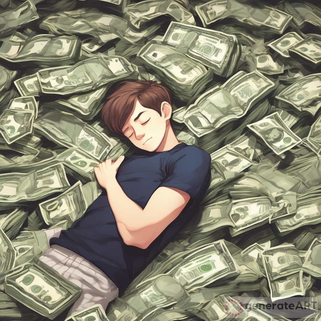The Wealthy Slumber: Rich Boy Sleeping on Money