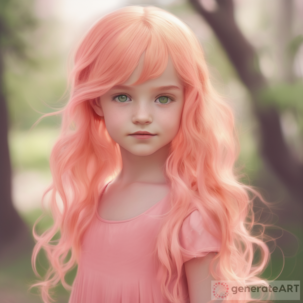 Charm of Adorable Girl: Coral Pink Hair & Cute Dress