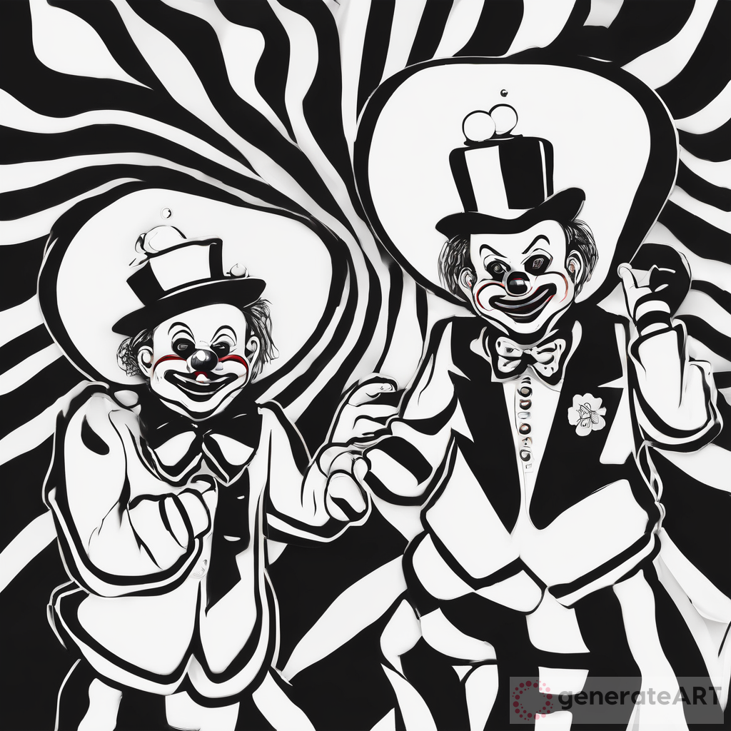 Dancing Clowns in Black and White at the Circus