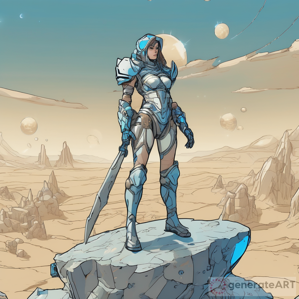 Warrior Woman in Armor on Distant Planet - Comic Art