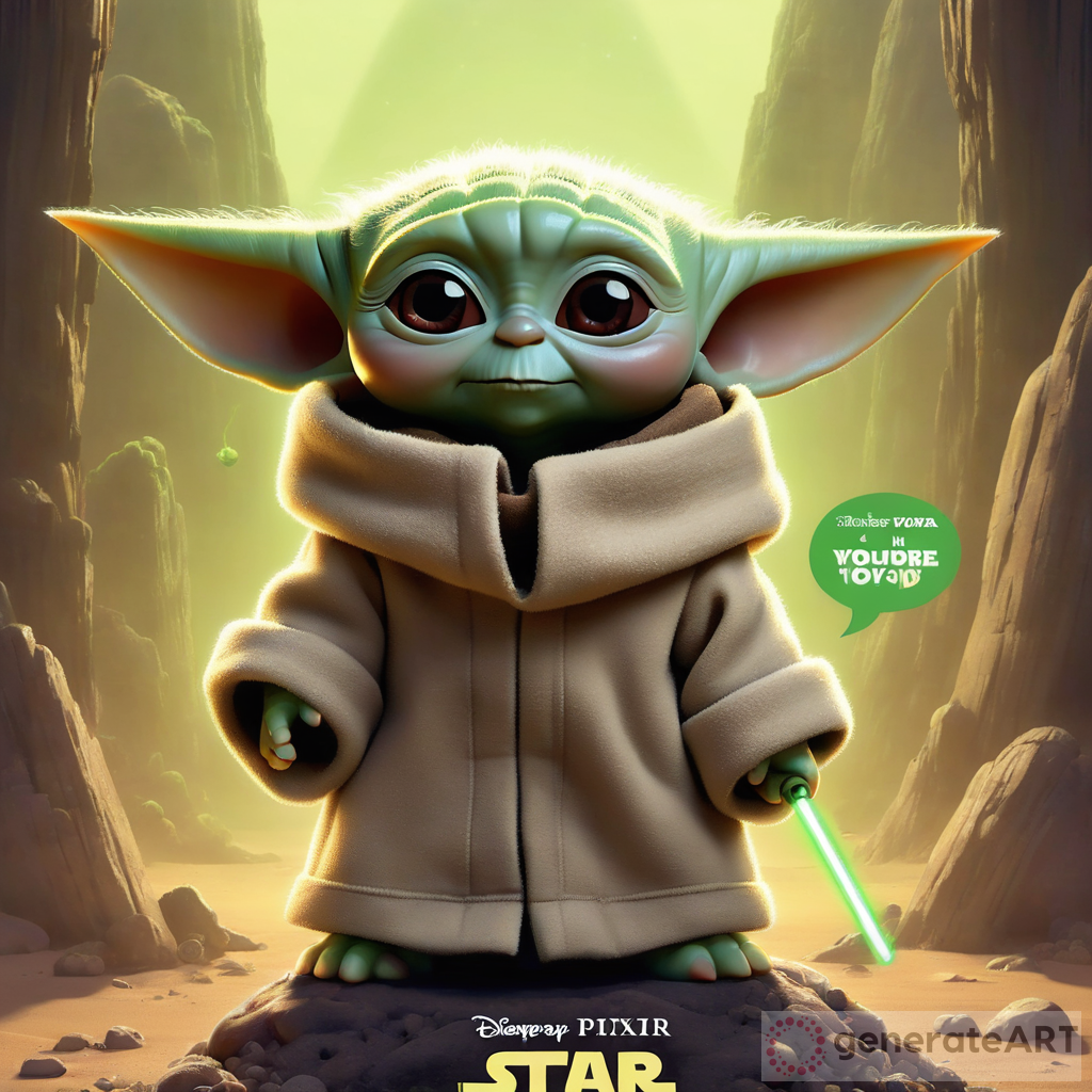 Baby Yoda Cartoon Pixar Movie Poster