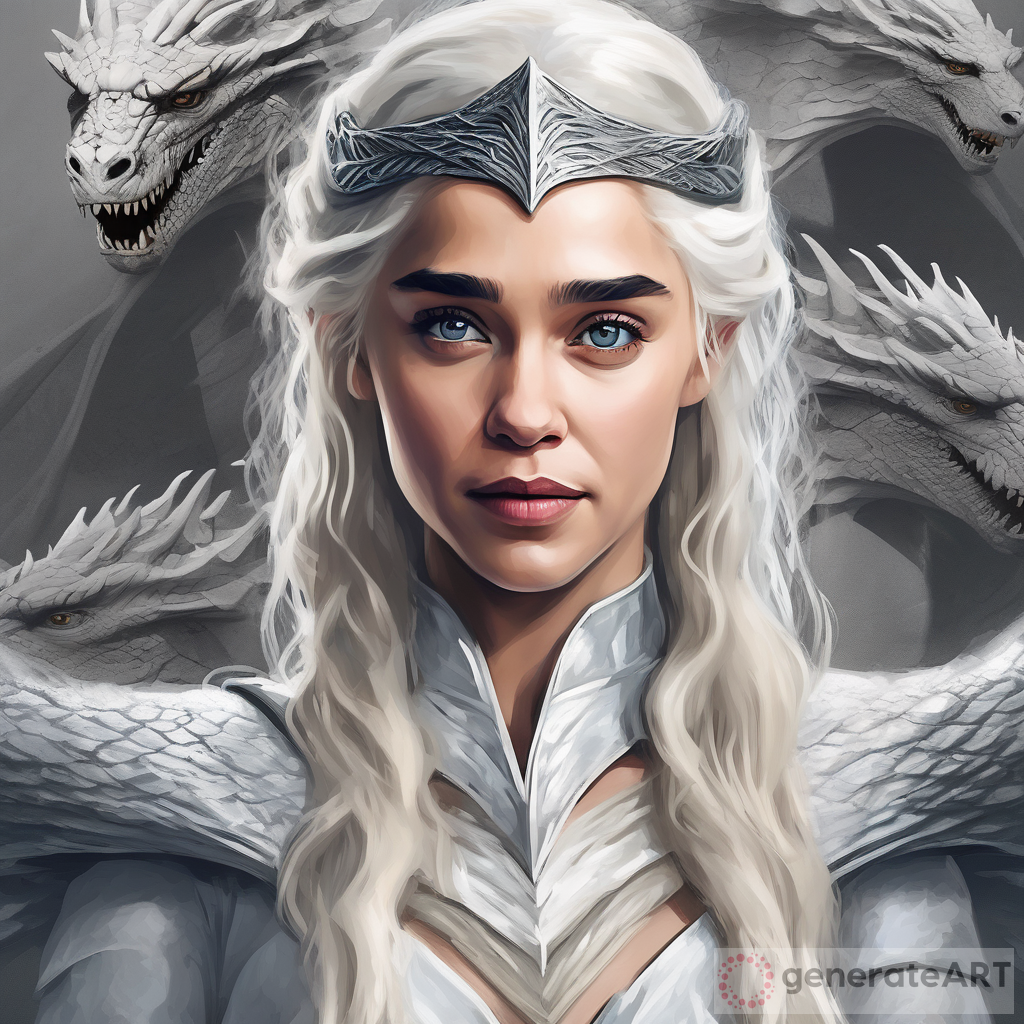 Daenerys Targaryen in Qarth dress with dragons AI portrait