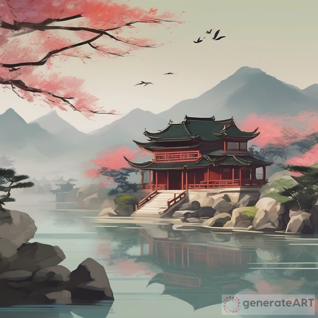 Tranquil Asian Landscape Digital Painting